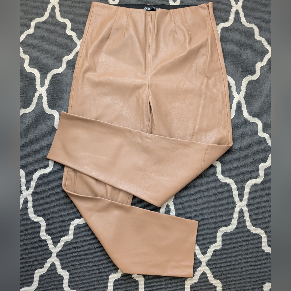 Zara Tan Faux Leather Trousers
